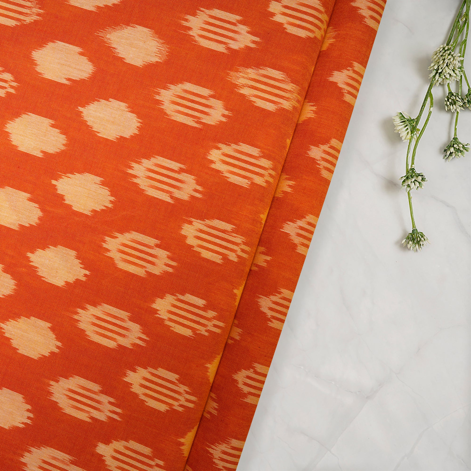 Orange 2/120 Mercerized Washed Woven Ikat Cotton Fabric