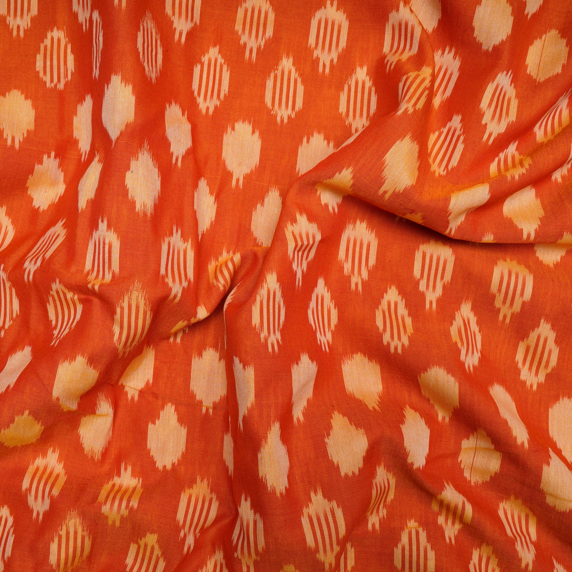 Orange 2/120 Mercerized Washed Woven Ikat Cotton Fabric