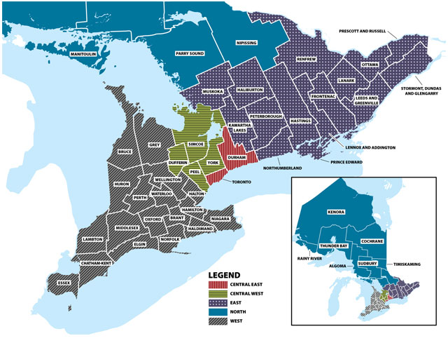 map of ontario counties and districts Regions And Offices Ontario Ca map of ontario counties and districts