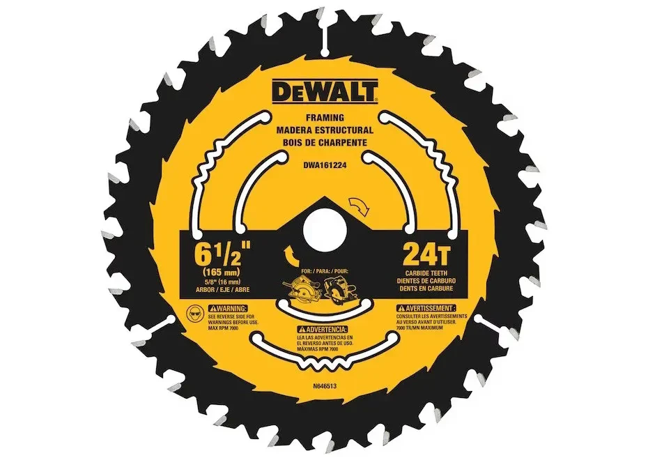 Dewalt 6-1/2-in 24-Tooth Rough Finish Tungsten Carbide Steel Circular Saw Blade