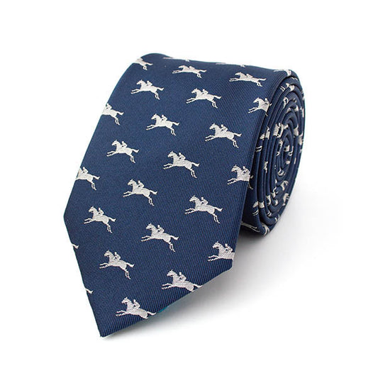 Racehorses Navy Silk Tie