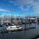 Après la pluie, grand soleil et ciel bleu sur le village du Vendée Globe, aux Sables d'Olonne.