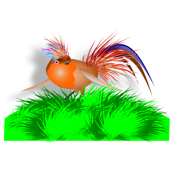 Vector drawing of colorful bird on grass