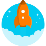 cartoon orange rocket flying up vector drawing