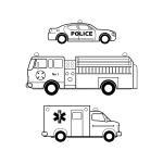 Emergency vehicles in black and white