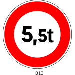 Vector graphics of no access for vehicles whose weight exceeds 5,5 tonnes traffic sign