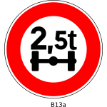 Vector image of no access for vehicles whose axle weight exceeds 2,5 tonnes traffic sign