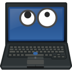 Laptop crying eyes looking up contact on screen vector graphics