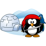 Vector image of pirate penguin in Antartica