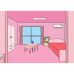 Vector drawing of pink room viewed from door