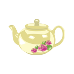 Vector graphics of shiny tea pot with rose decoration