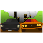 Vector clip art of colorful cartoon cars running on the street