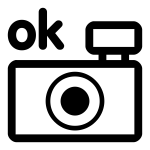 Vector drawing of photo camera black and white OK icon