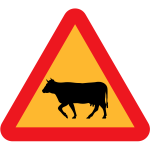 Cows on the road road sign vector illustration