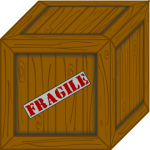 3D vector illustration of a wooden crate with fragile sticker