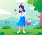 A Girl Picking Flowers in Spring Season