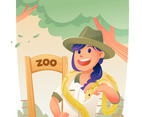 Cheerful Female Zoo Keeper Holding A Snake