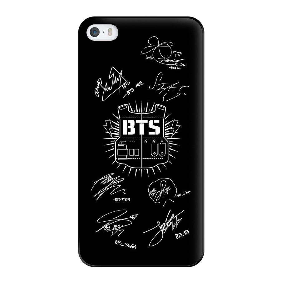 Black K-Pop Band Army Logo and Signatures Phone Case