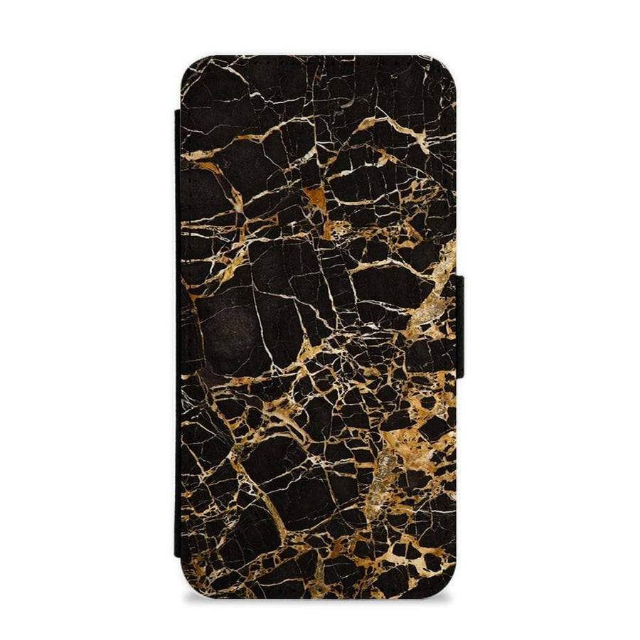 Black & Gold Marble Pattern Flip / Wallet Phone Case - Fun Cases