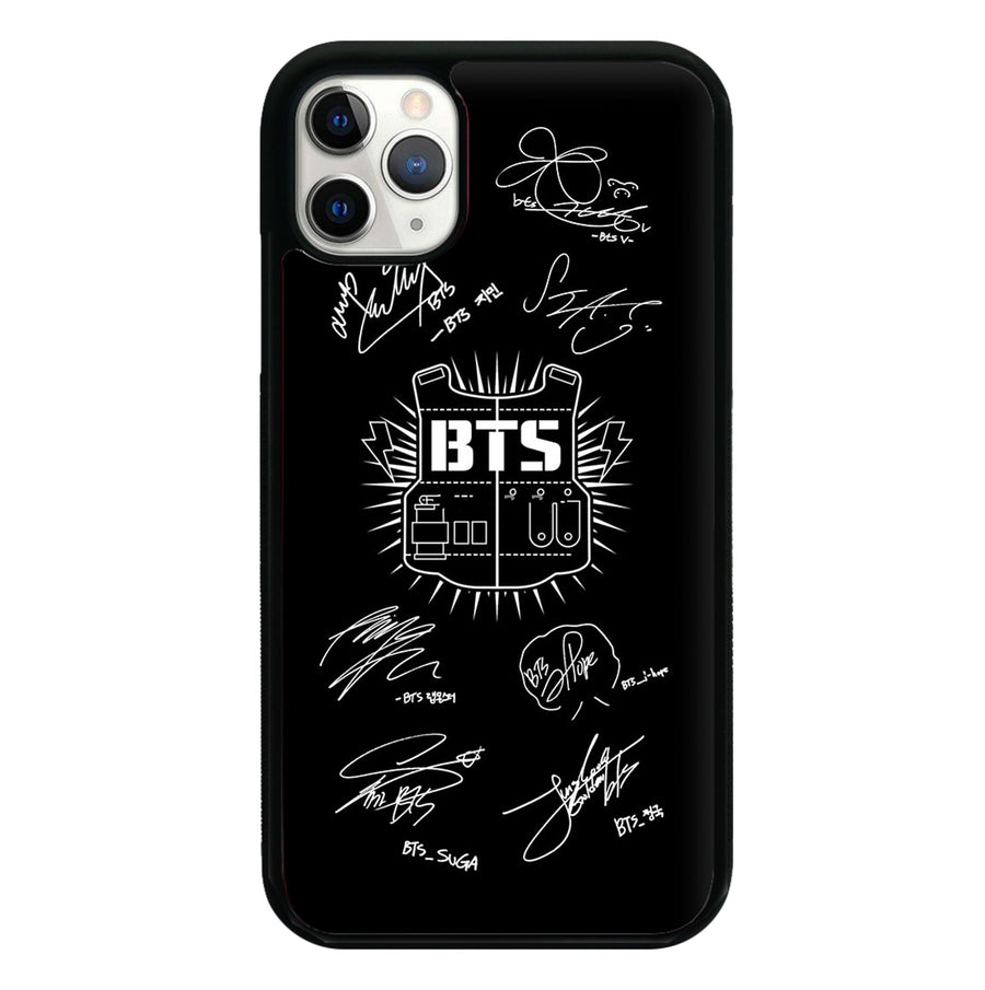 Black K-Pop Band Army Logo and Signatures Phone Case