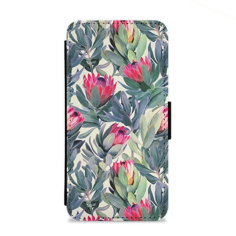 Painted Protea Pattern Flip Wallet Phone Case - Fun Cases