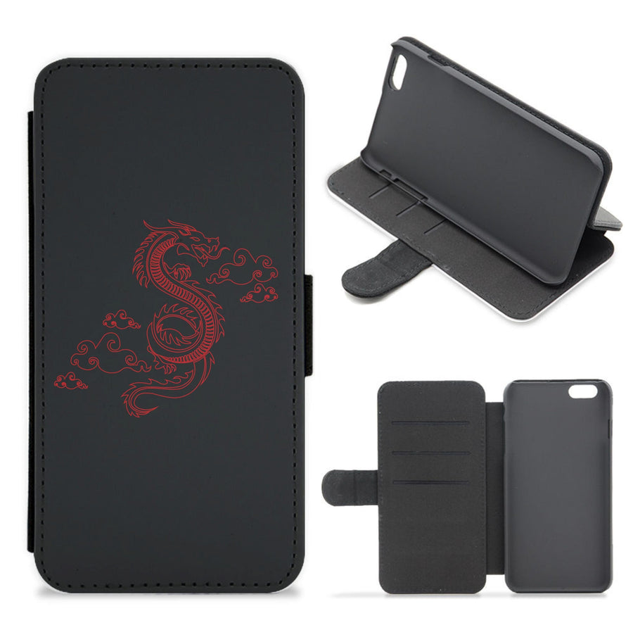 Red - Dragon Patterns Flip / Wallet Phone Case