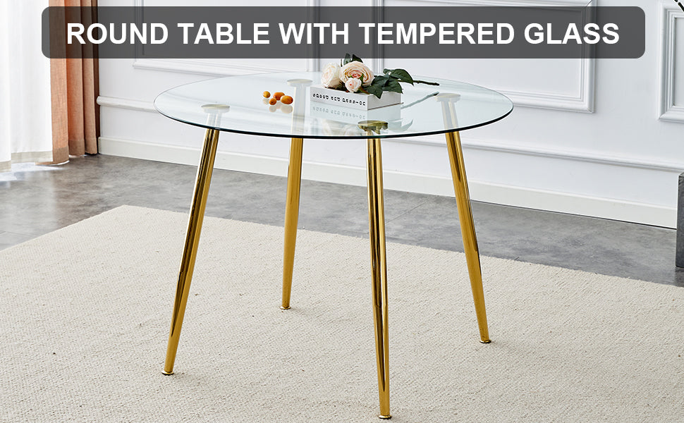 Elegant 40-Inch Round Glass Dining Table with Gold Plated Legs - Modern Minimalist Design