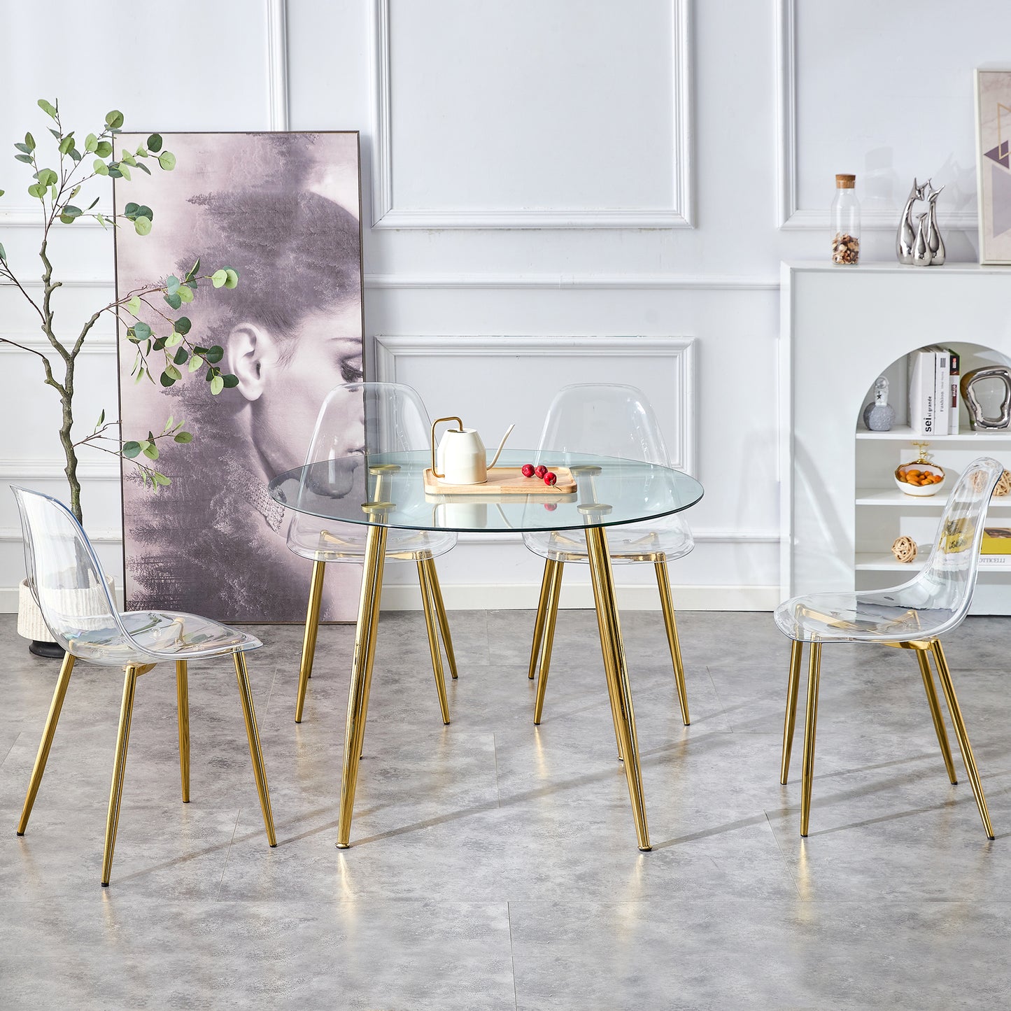 Elegant 40-Inch Round Glass Dining Table with Gold Plated Legs - Modern Minimalist Design