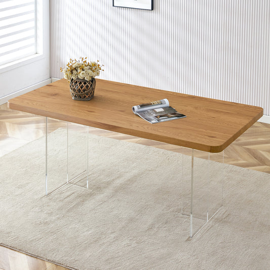 Elegant Minimalist Wooden Table with Acrylic Base - Ideal for Dining Rooms and Offices