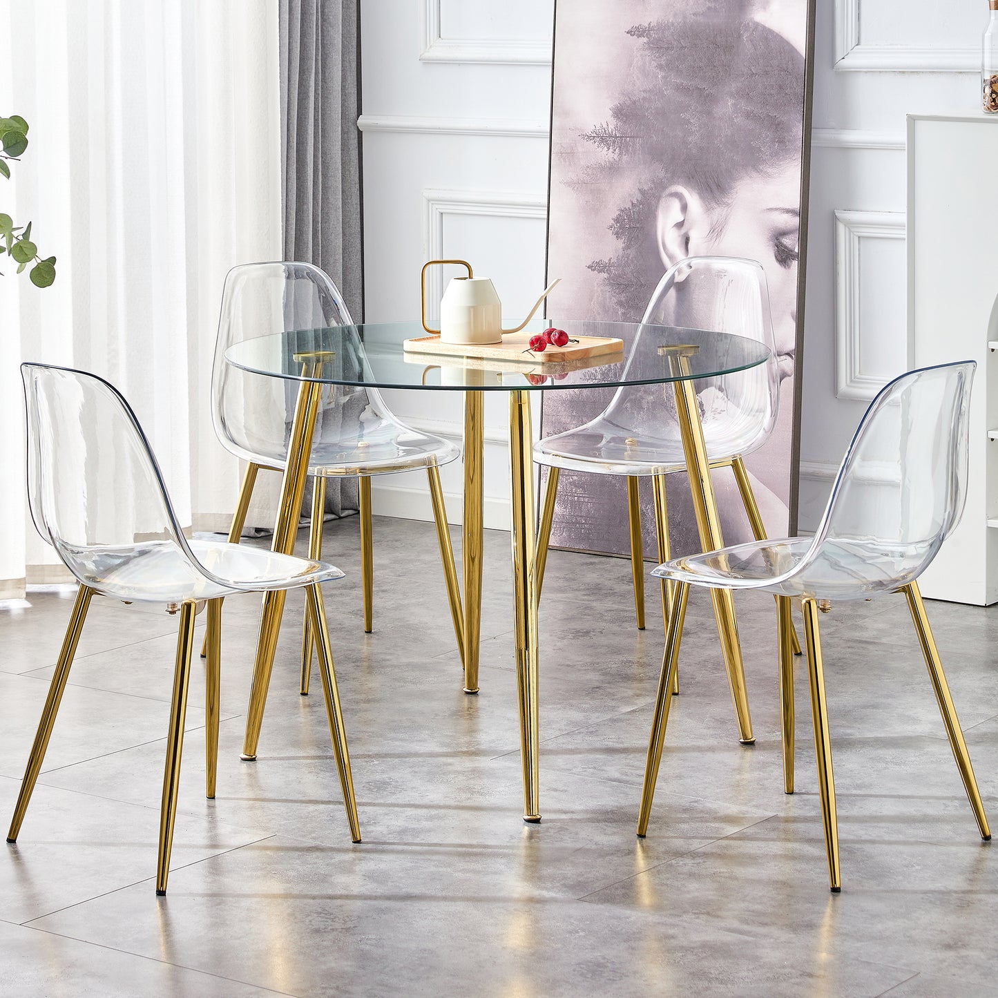 Elegant 40-Inch Round Glass Dining Table with Gold Plated Legs - Modern Minimalist Design