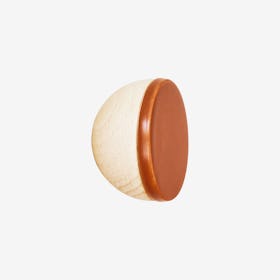 Round Wall Coat Hook / Knob - Terracotta Orange - Beech Wood & Ceramic