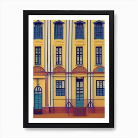 Yellow Hotel Wes Anderson Style Oil Painting Buildings Architecture Minimal Abstract Art Print