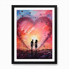 Rainbow Swirl Heart Sunset Silhouette 6 Art Print