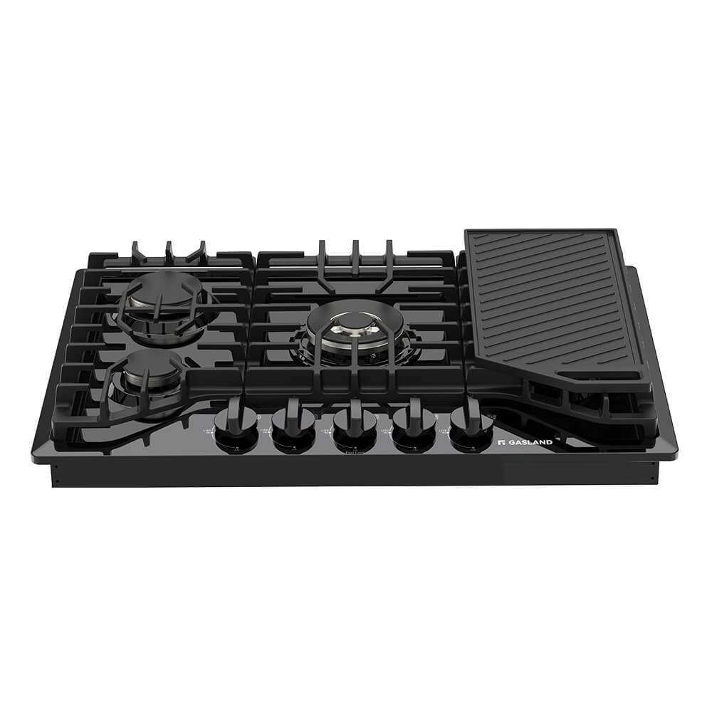 30" 5 Burner Black Enamel Gas Cooktop with Griddle