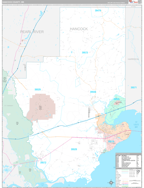 Hancock County, MS 5 Digit Zip Code Maps - Premium