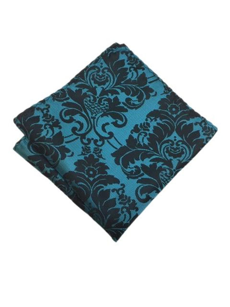 Aqua Teal and Black Floral Pocket Square