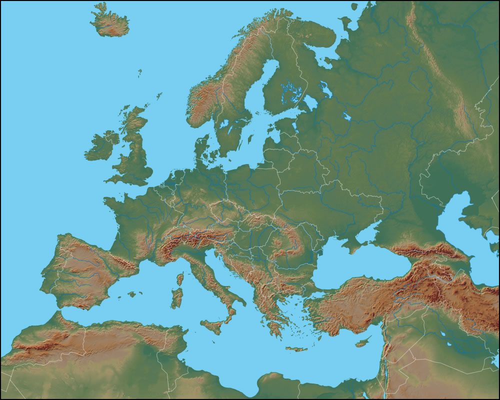 Physical Map Of Europe Rivers And Mountains