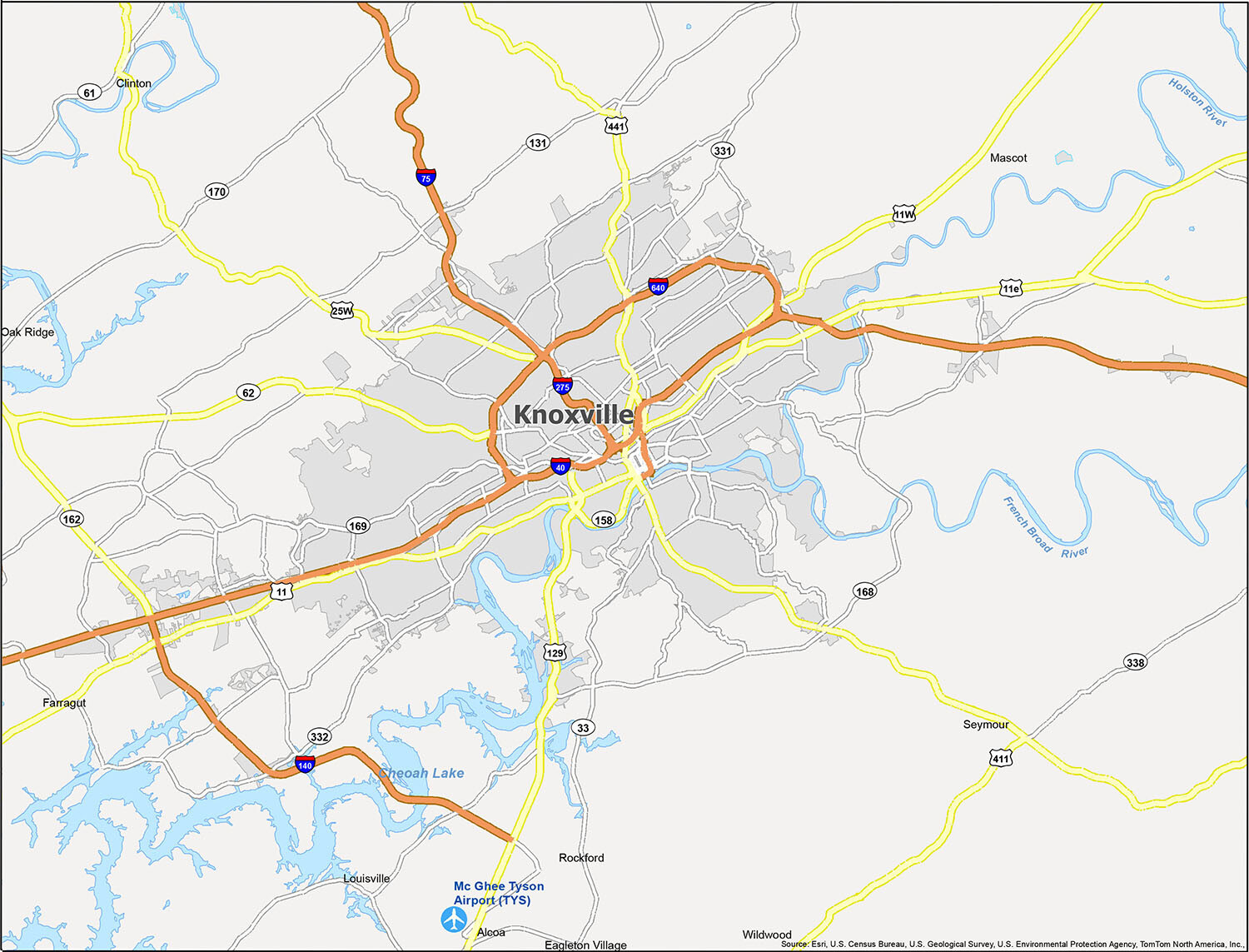 Map of Knoxville, Tennessee - GIS Geography