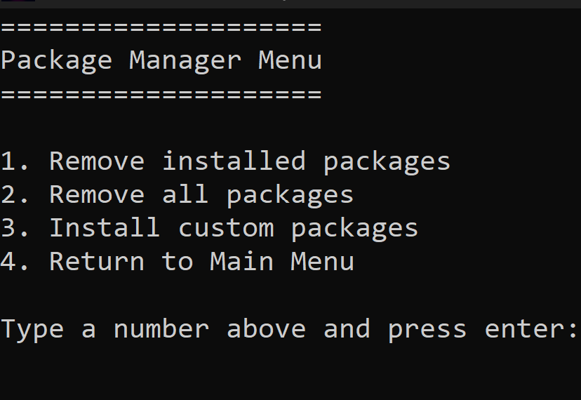 Package Manager Menu