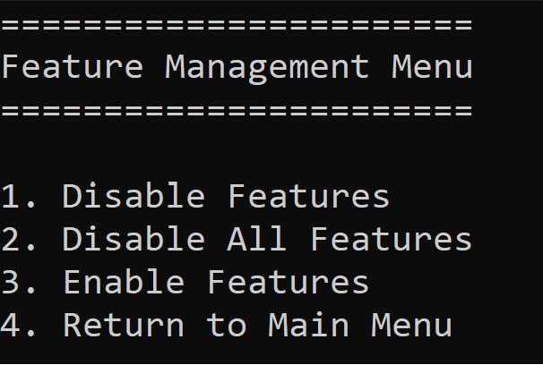 Feature Management Menu