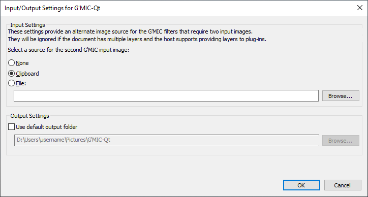 G'MIC-Qt Input/Output settings UI