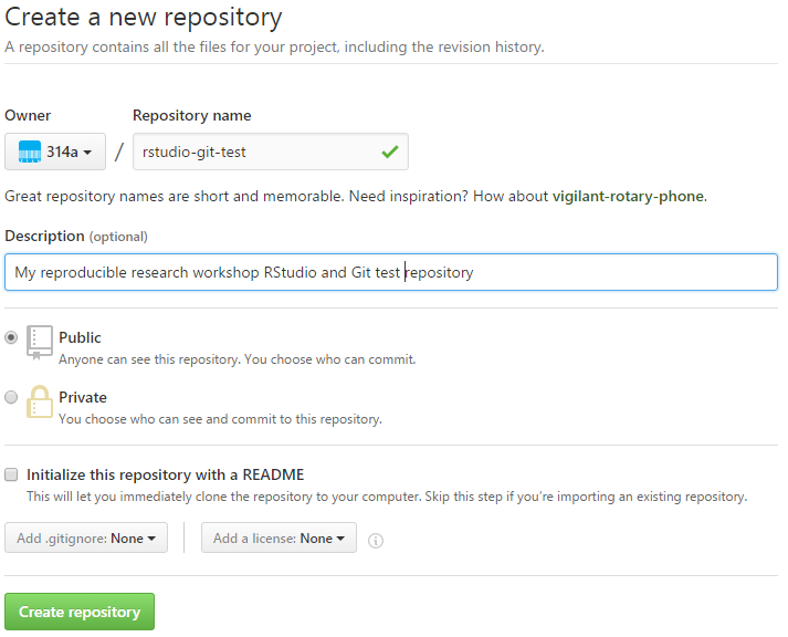 Figure 3: GitHub: Create a new repository