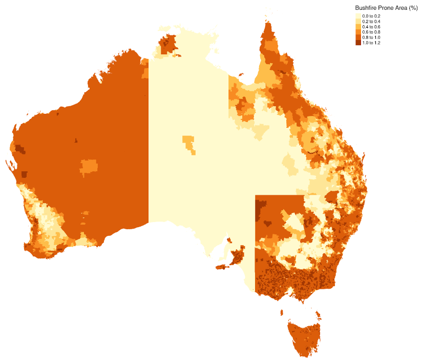 Exploratory map of bushfire prone areas