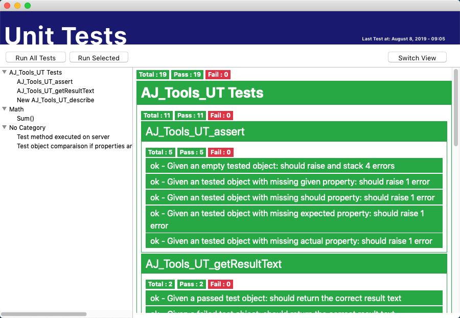 Result Window - all tests pass