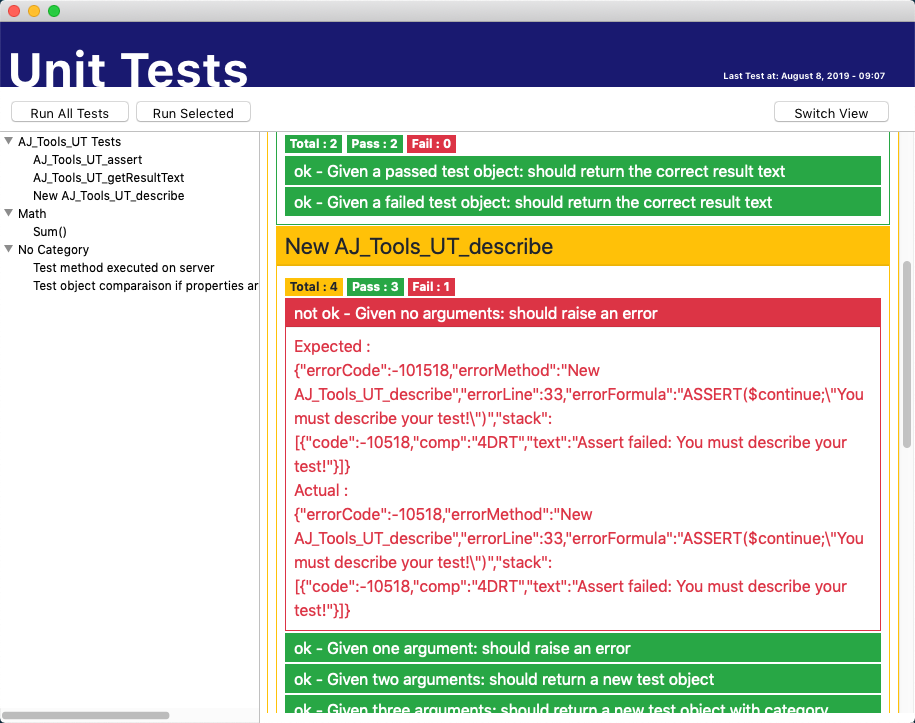 Result Window - one test fails