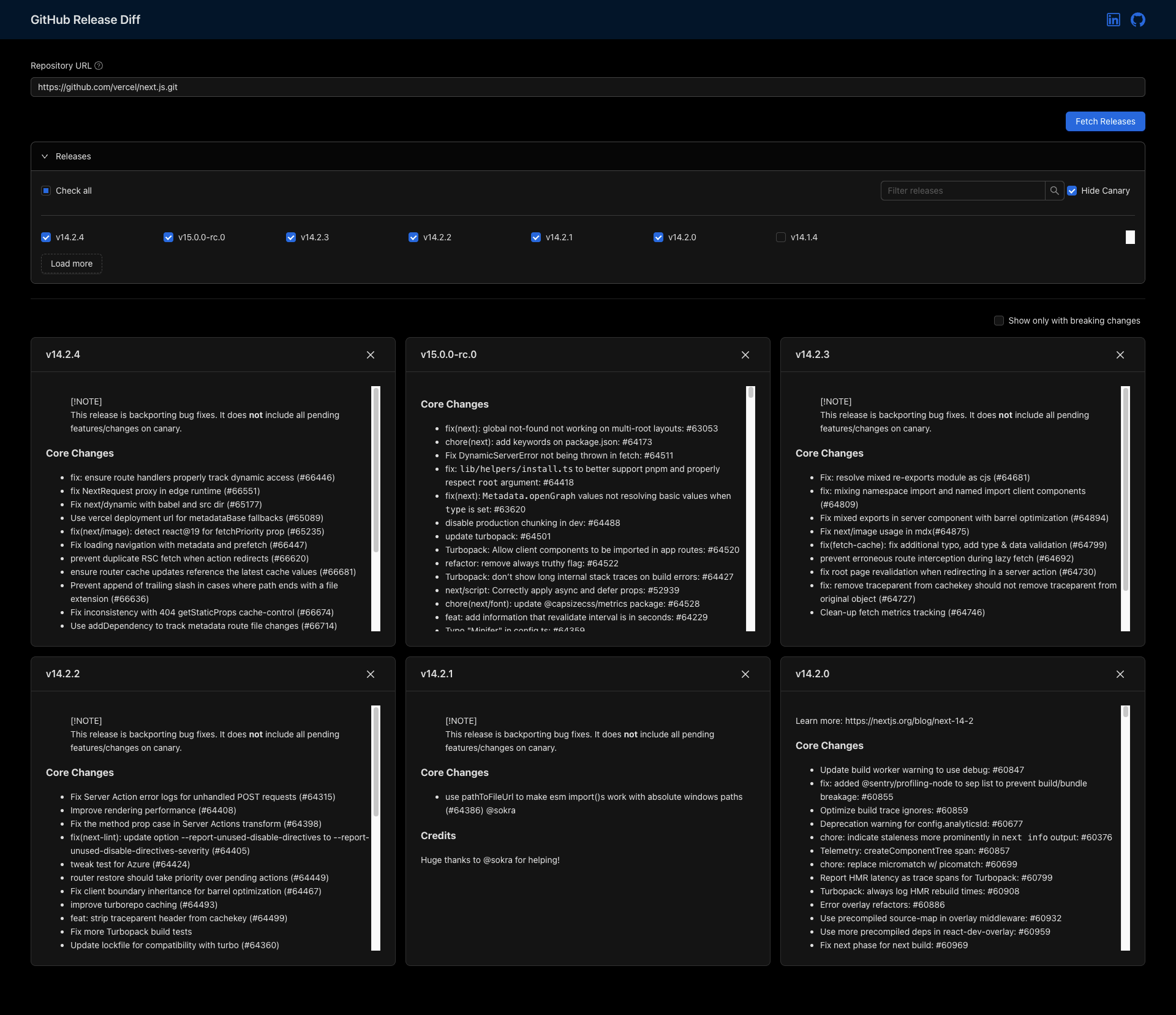 Git Release Diff Screenshot