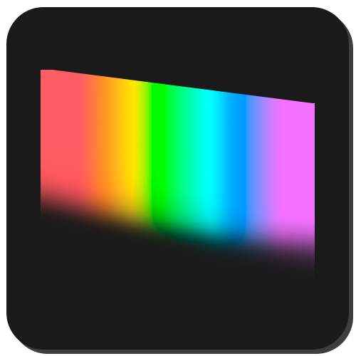 Revontuli logo, a color gradient consisting from the main colors of the theme. Background is dark.