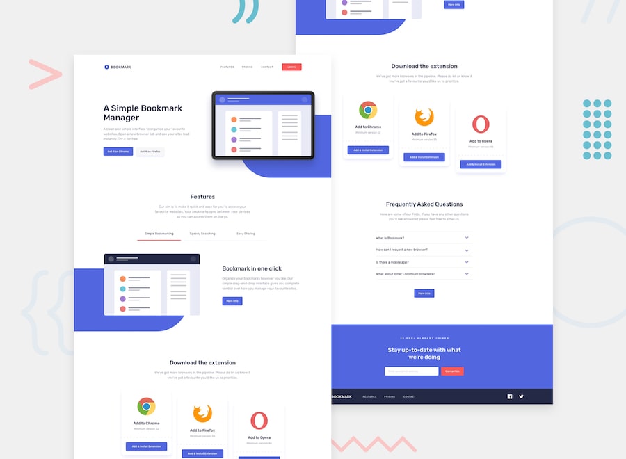 Design preview for the Bookmark landing page