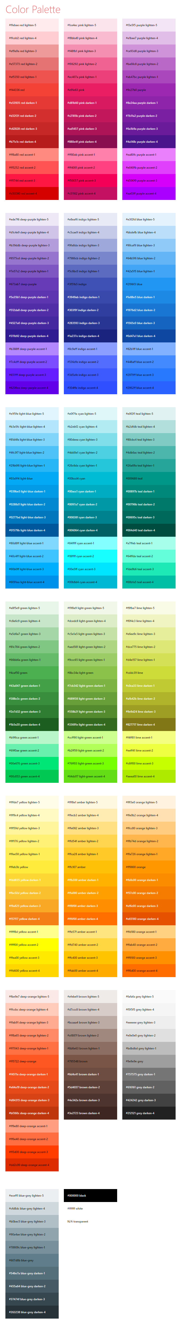 Material Design Color Palettes