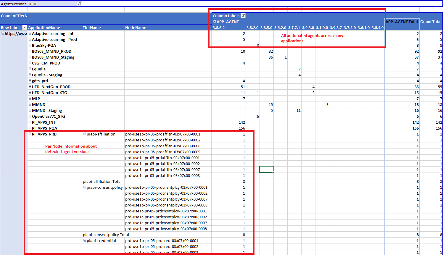 Detected APM Entities